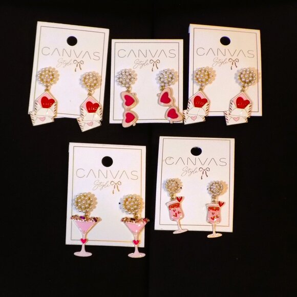 New $103 Lot 5 Pairs Canvas Style Beaded Dangle Heart Love Fun Earrings Bundle - Picture 1 of 6